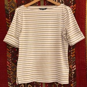 Chic! Lauren Ralph Lauren - XL White Top + Heather Gray, Olive Stripes, Monogram